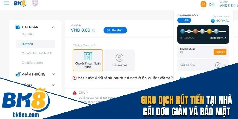 Người dùng dễ dàng rút thưởng sau khi hoàn tất cược