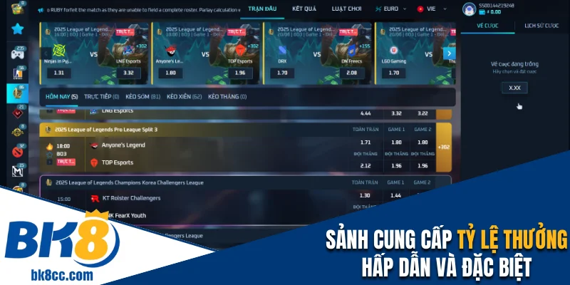 Sảnh cung cấp tỷ lệ thưởng hấp dẫn và đặc biệt